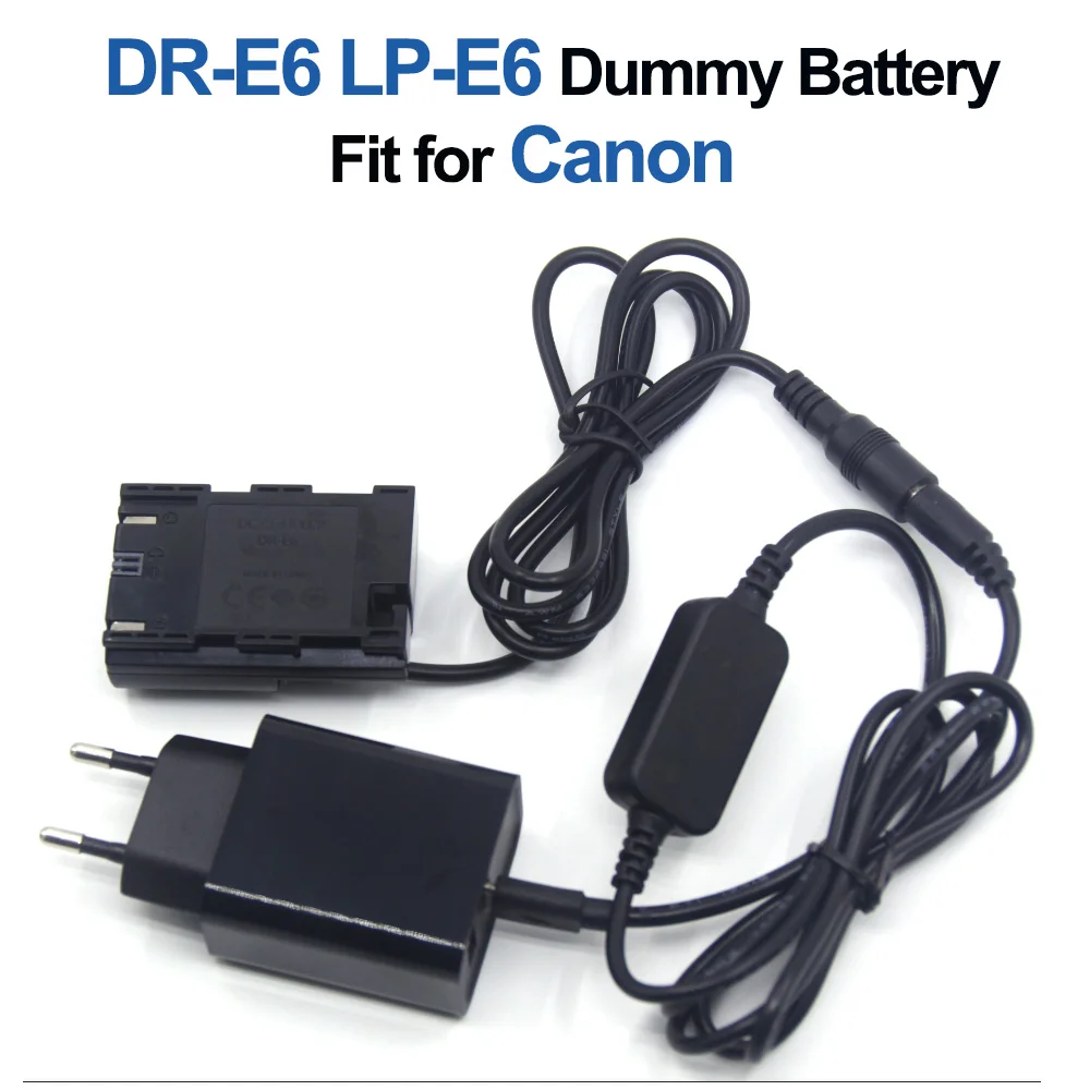 

LP-E6 LPE6 Dummy Battery DR-E6 DC Coupler USB Type C Charging Cable Fit for Canon EOS 5D Mark II III 5D2 5D3 6D 7D Camera