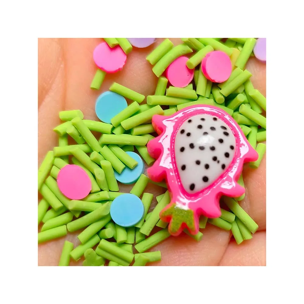 Summer Sweet Dragonfruit Resin Embellishments With Clay Slices Sprinkles Rhinestones Mixed For Nail Art Decoration