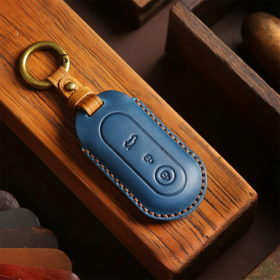 Leather Car Smart Key Case Cover for Aito M5 M7 2022 3 Buttons Remote Protection Shell Keychain Auto Accessories