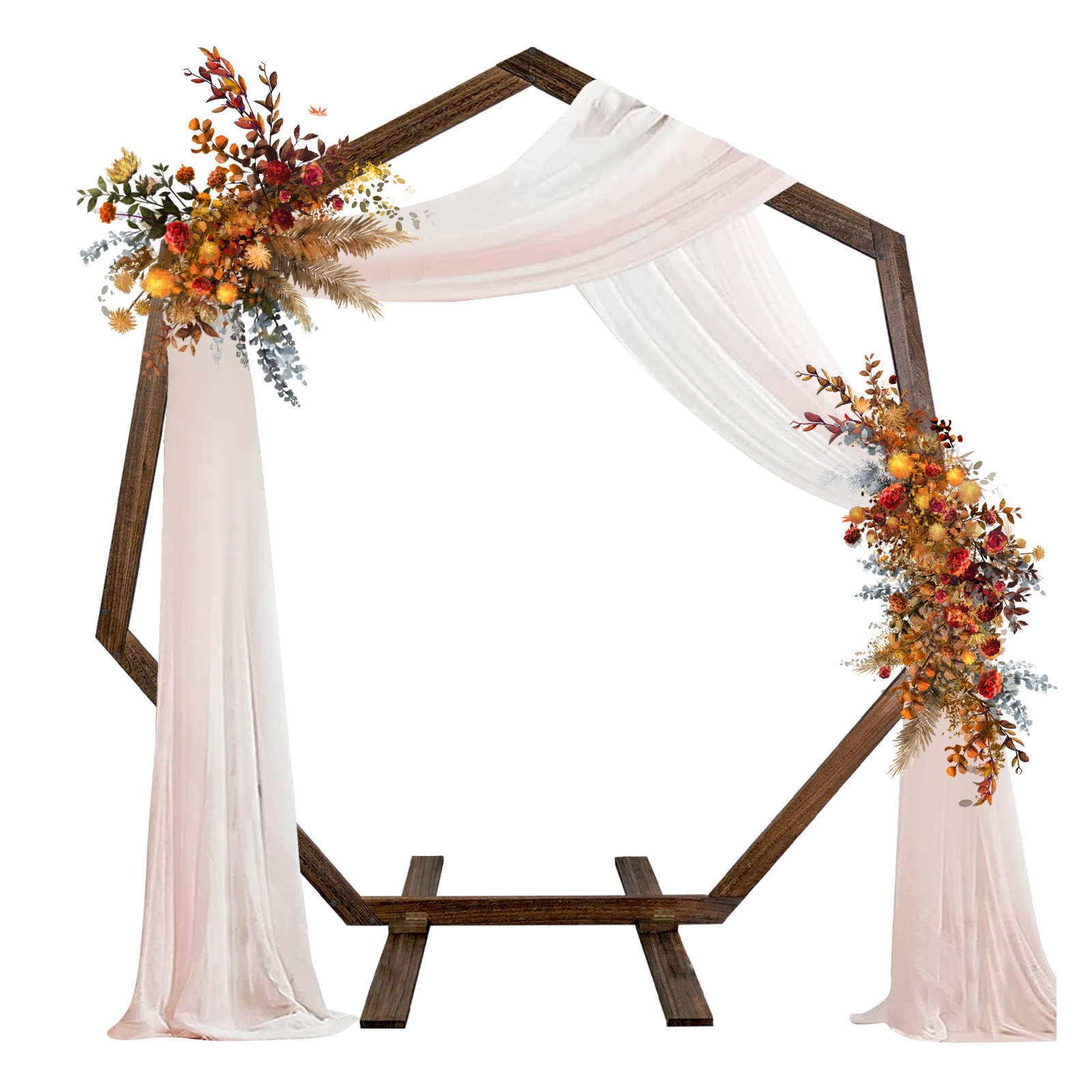 

Customized Wooden Wedding Arch 7 ft Heptagonal Garden Wood Wedding Arch Arbor Rustic Farmhouse Theme