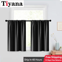 Black Panels Bedroom Living Room Curtain Grommet Top Short Blackout Small Curtains For Kitchen Window Drapery Panels Cortains