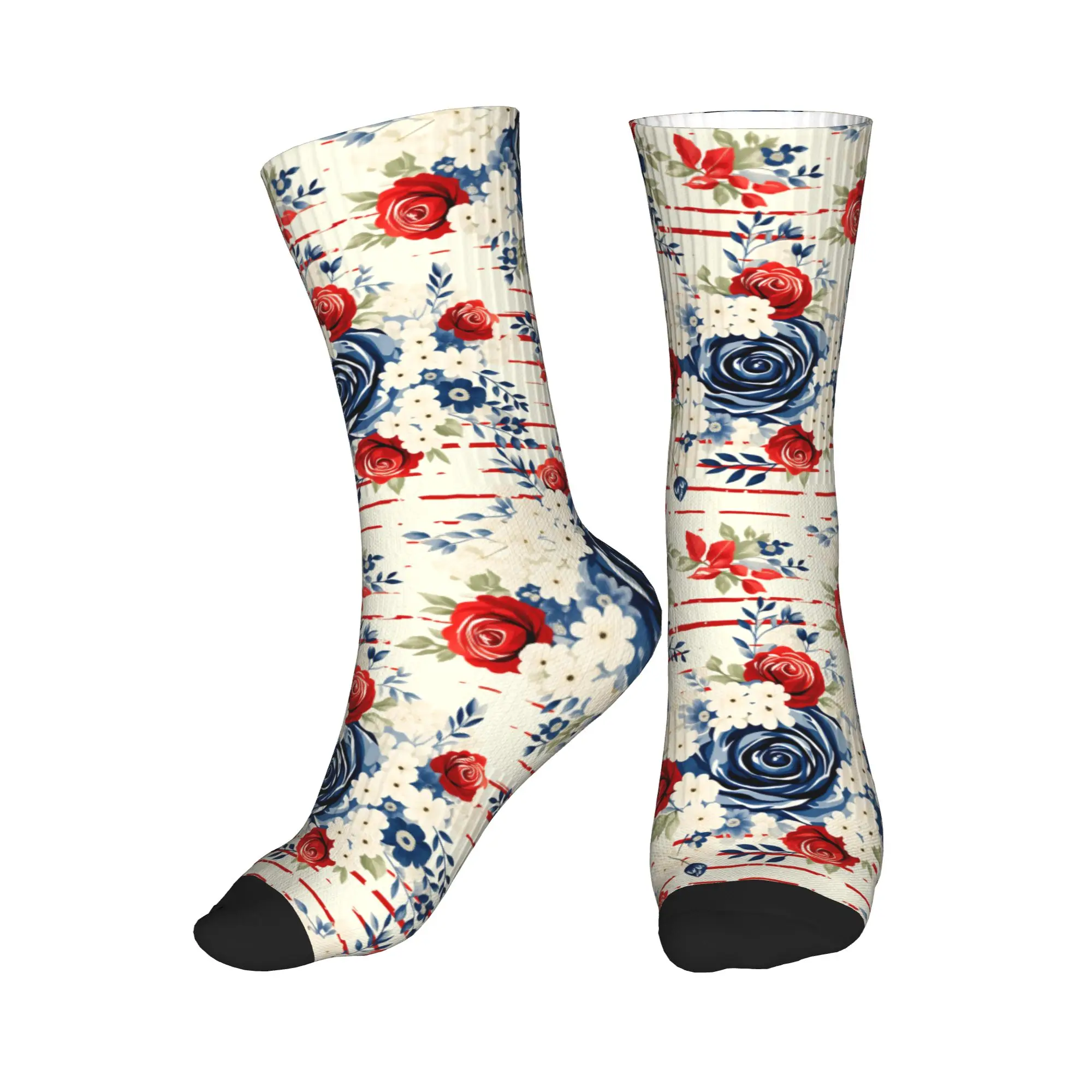 

Fashion Patriotic Rose Floral Print Socks Men Women Warm 3D Print Sports Basketball Socks