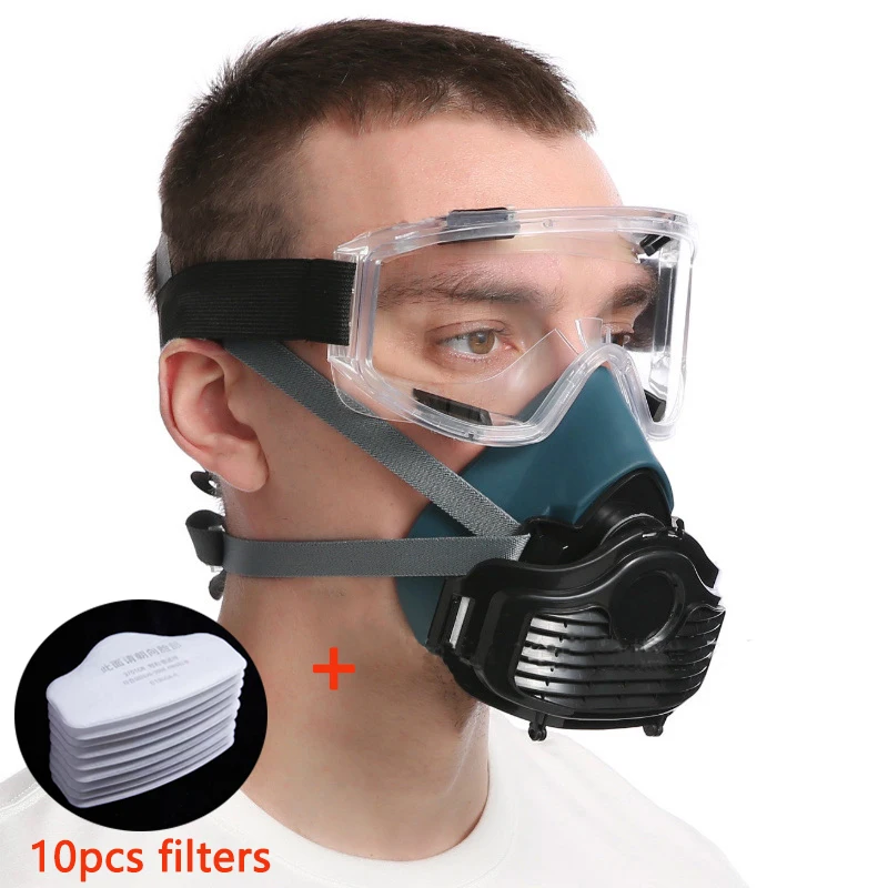 Silicone Dustproof Half Mask Respirator With Goggles Filter cotton Suitable For Spray Paint Carpentry Grinding House Decoration