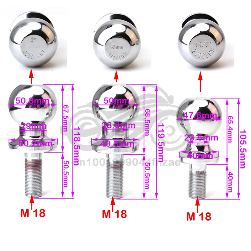 48มม./50มม./2นิ้ว Universal Tow Ball ทนทานชิ้นส่วนรถพ่วง Connector ข้อต่อกันชน Hitch Pin Tow ball Connector สำหรับ Trailer