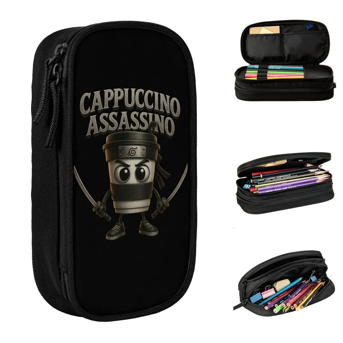 

Italian Brainrot Capuccino Assassino Pencil Case Meme Ballerina Cappuccina Pen Bags Student School Supplies Cosmetic Pencil Box