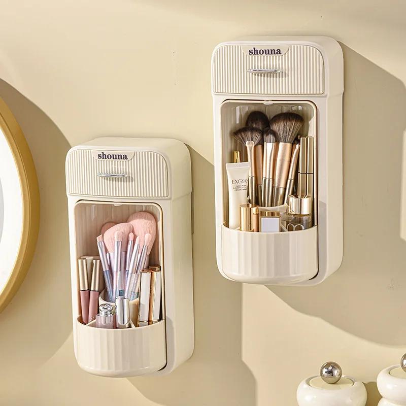 Rotating Wall-Mounted Makeup Brush Storage Tube Dressing Table Storage Box Eyebrow Pencil Eye Shadow Tube Cosmetic Lipstick Pen