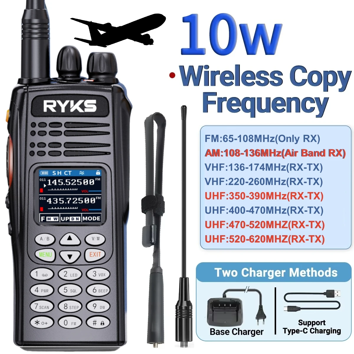 

Walkie Talkie Long Range 10W 10Km Camping Six Band Rx And Tx Ham Radio Am Communicator Pmr446 For Camping For 1701 Uv-5R