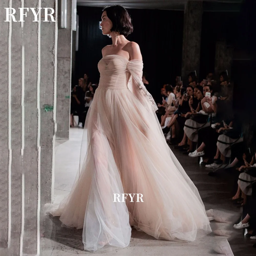 

RFYR Off Shoulder Prom Dress Sexy Long Sleeve Evening Gown Princess Tulle A-line Prom Dresses Illusion Vestidos De Fiesta