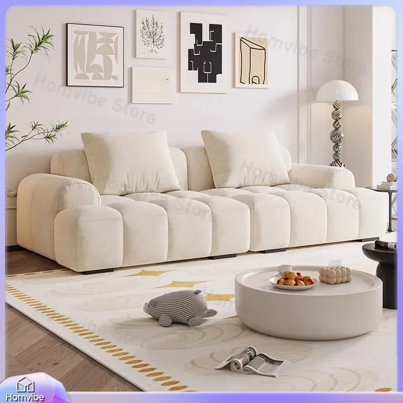 Cream Cloud Puff Sofa Fabric Living Room Furniture Small Apartment Straight Row Couch Simple Rental House Cat Scratch