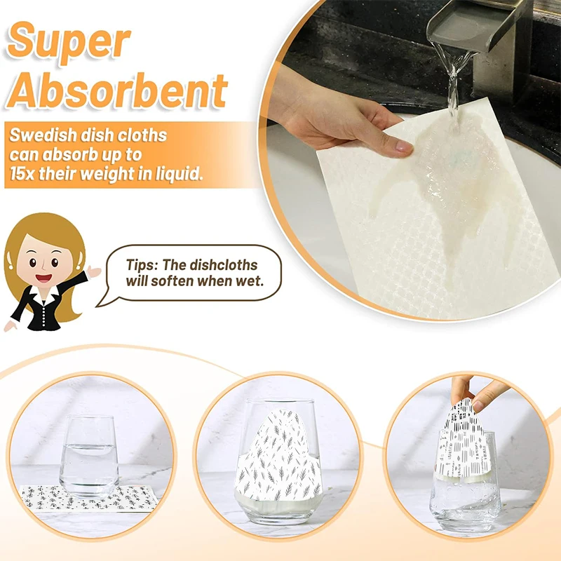 Toalhas de prato suecas com padrão, 6 peças, ecológicas, absorventes, para cozinha, reutilizáveis, laváveis, panos de limpeza