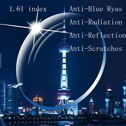 1.61 Index Aspheric Prescription Lens Anti-Blue Rays Myopia Presbyopia Glasses Lenses Anti-Reflective/Glare Eyeglasses Lenses
