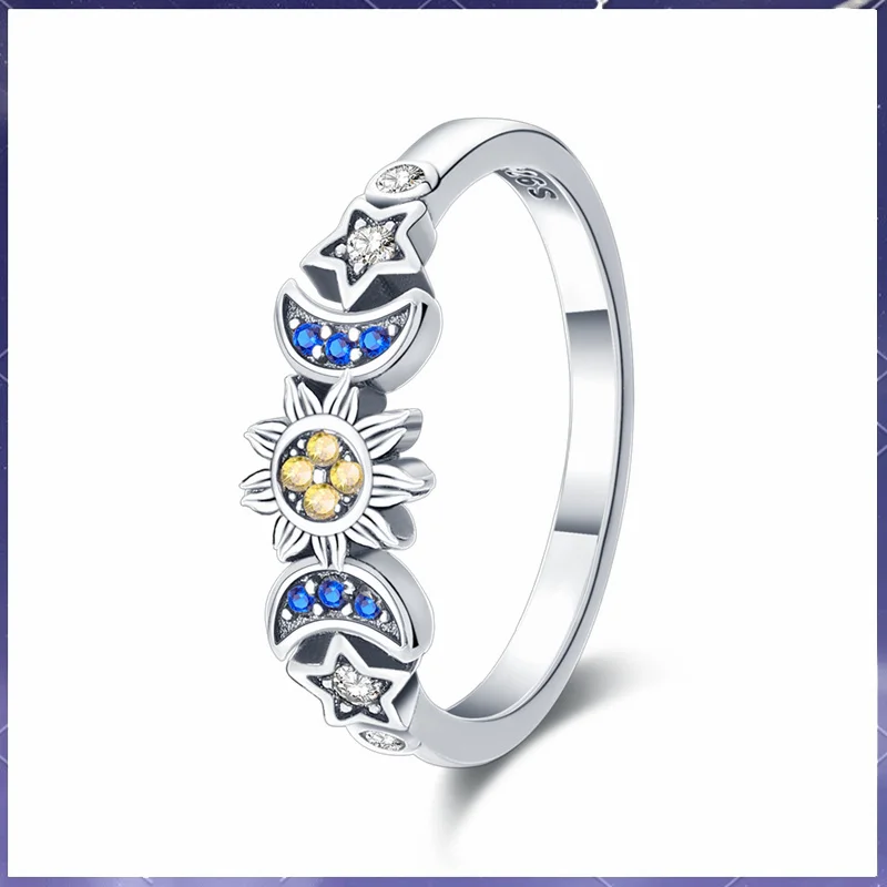 خاتم نجمة وقمر من الفضة الإسترليني عيار 925، زفاف نسائي عالي الجودة من الزركون، هدية مجوهرات عيد الميلاد #1