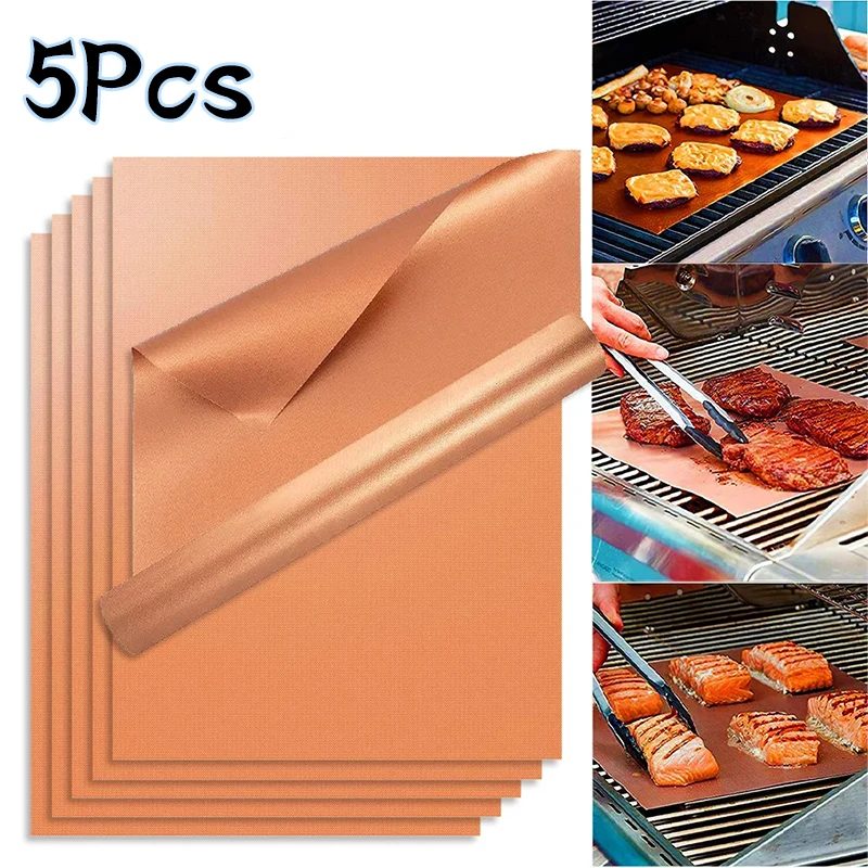 5Pcs BBQ Grill Matte Backen Matte Kochen Grillen Blatt Wärme Widerstand Backen Matten Grill Liner Pad Leicht Zu Reinigen Küche werkzeug