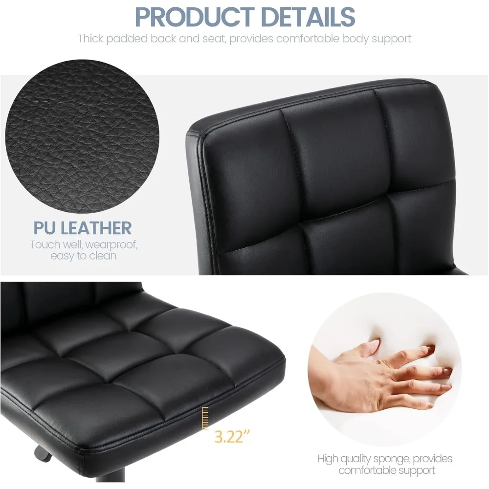 Leather Square Bar Stools, Modern Adjustable Swivel Barstools with Back, Armless Airlift Counter Height