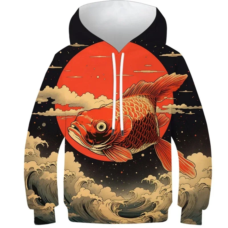 New Year Fireworks Pattern Guitar Koi 3D Printed Men's Hoodie Long Sleeve Casual Pullover Street Top Hoodie Loose Sweatshirt