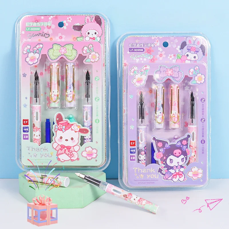 Sanrio Erasable Pen Set Cartoon Cute Kuromi My Melody Pochacco Easy To Erase The Correct Posture Calligraphy Pen Holiday Gift