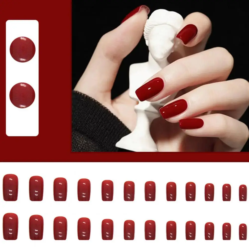 Fake Nail Medium-Long Wine Red Safe Halloween Nails	Wear-resistant Perfect Fitting Fake Nail DIY Home Nail Art Nails