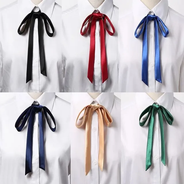 Korean Small Tie Bowtie College Style School Uniform Shirt Accessories Men's Women's Long Section Streamers Collars Flowers Korean-Style Small Bow Tie – College Uniform Shirt Bow Tie for Men and Women, Black / Champagne