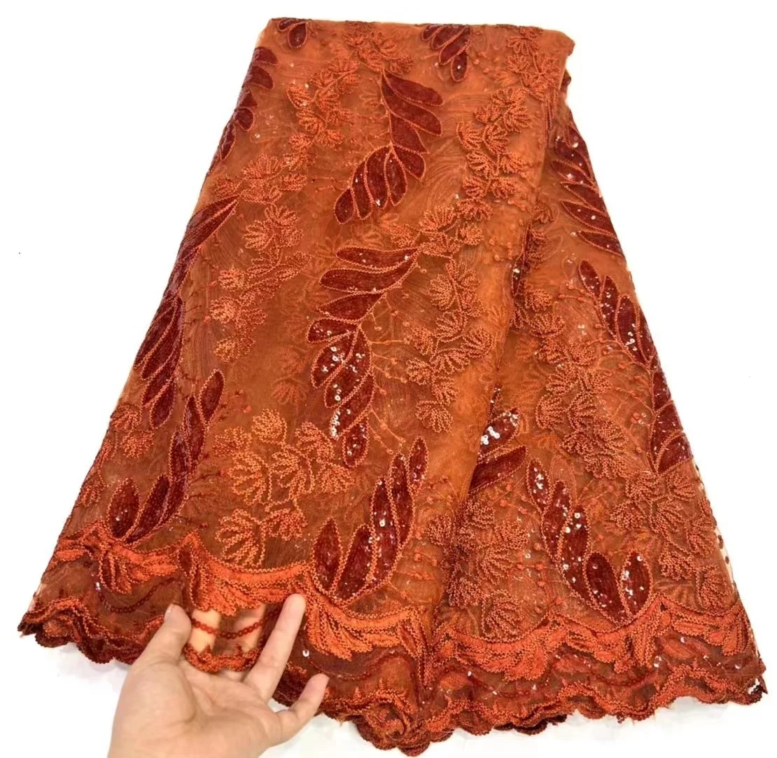 

Luxury African Heavy Sequin Lace Fabric New High Quality Nigerian Sequins French Tulle Fabric Material For Wedding Party Dresses