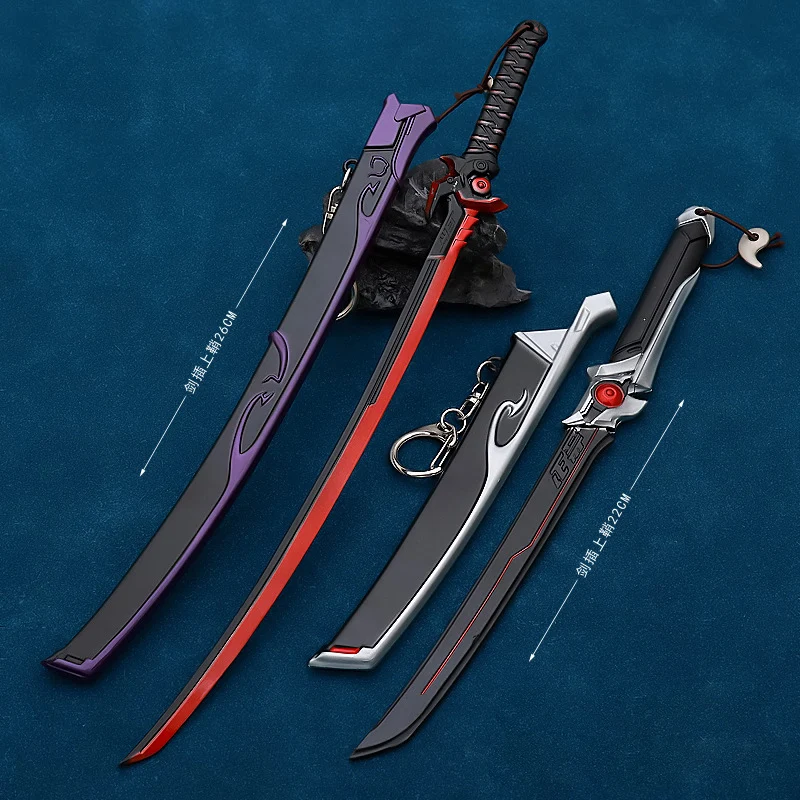 26cm Genji Long Katana Keychain OW Game Peripherals 1:6 Metal Sword Weapon Model Home Ornament Crafts Keychain Jewelry Wholesale