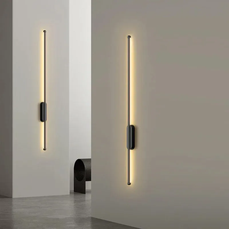 

Modern Simple Linear Tube Led Wall Lamp Up Down Background Opposite Wall Light Bedside Foyer Corridor Gold Black LED Sconce