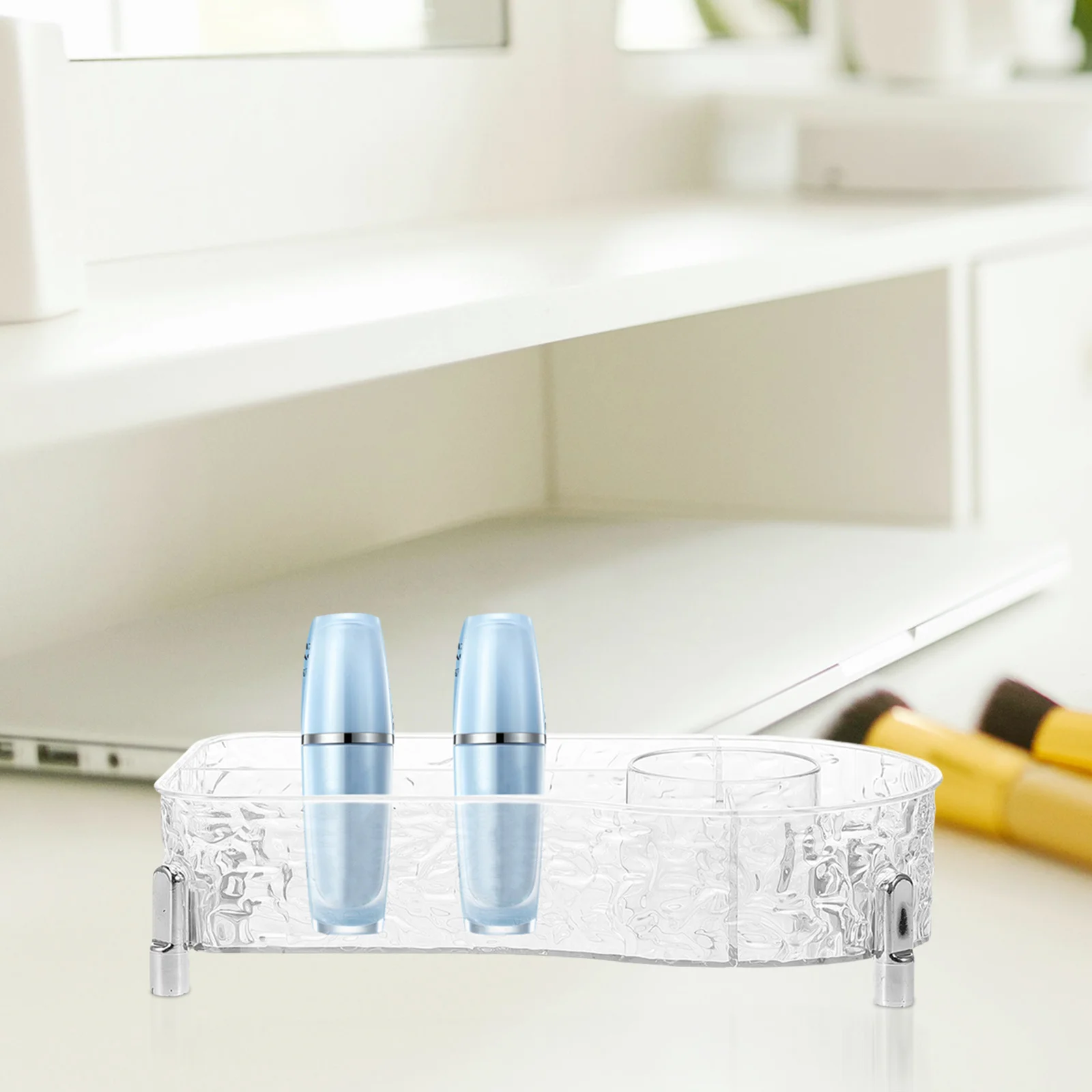 منظم المكياج 4 مقصورات للحمام، علبة عرض كونترتوب، بلاستيك بسعة كبيرة #3