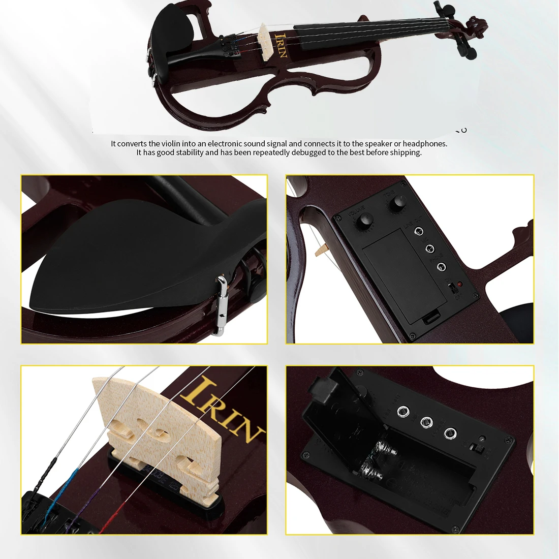 ﻿ IRIN 4/4 Electric Violin Silent  Body Electric Fiddle With Bow Case Headphone Connection Cable Violin Parts & Accessories