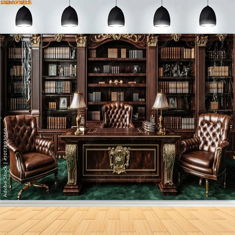 

Antique Furniture Room Photography Backdrops Functional Desk Chair Wall Clock Gift Shop Library Photo Studio Background FG-03