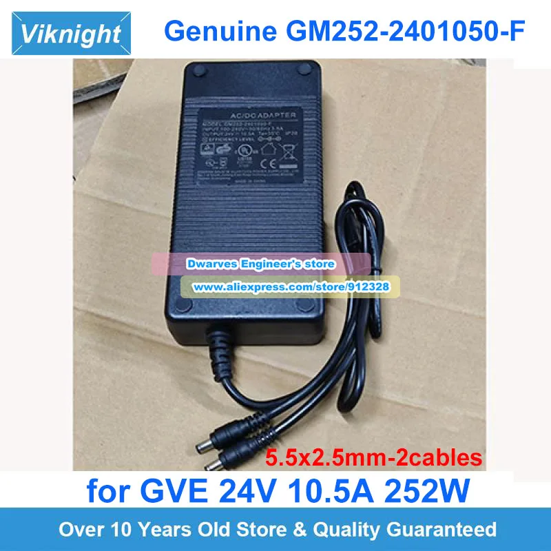 

Genuine GVE GM252-2401050-F AC/DC Adapter 24V 10.5A 252W Power Supply 5.5x2.5mm With 2 Cables Output