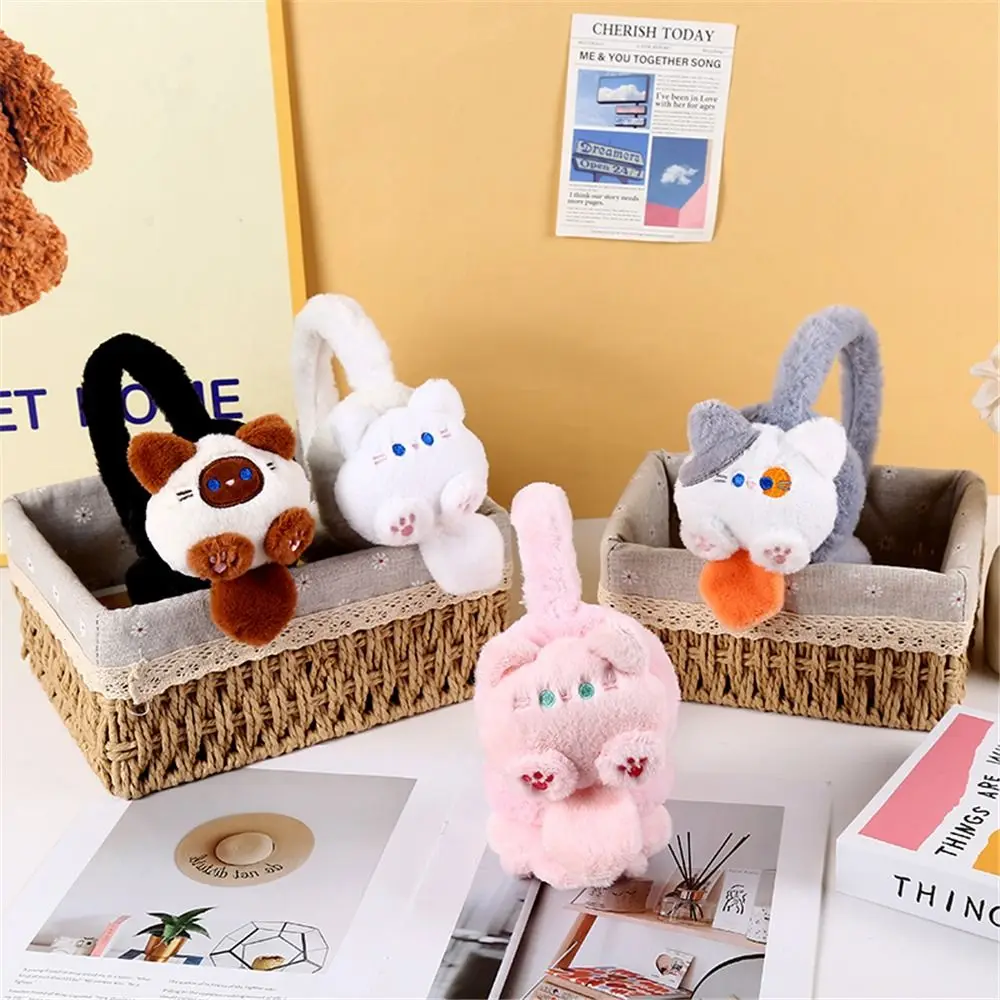 Leuke winter warme cartoon kat oorbeschermers winddicht intrekbaar fietsen oorhoezen opvouwbare pluche oorwarmers voor dames meisjes