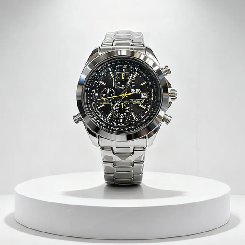 ساعة كوارتز فاخرة للرجال عالية الجودة من SHBW - متعددة الوظائف (مضيئة/مقاومة للماء/التقويم) حزام متين من الفولاذ المقاوم للصدأ