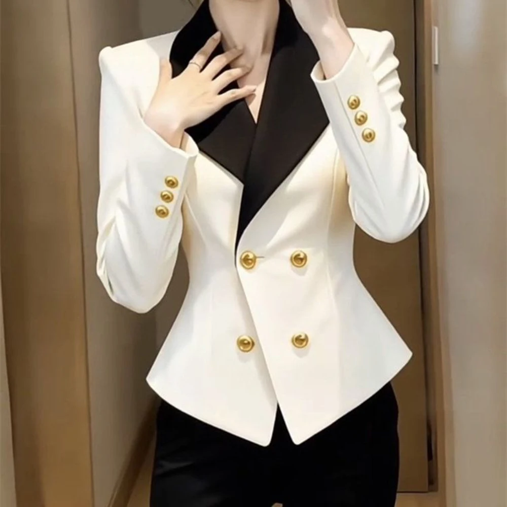 2026  celebrity new professional suit jacket women's high sense black and white contrasting color waist thin short suit