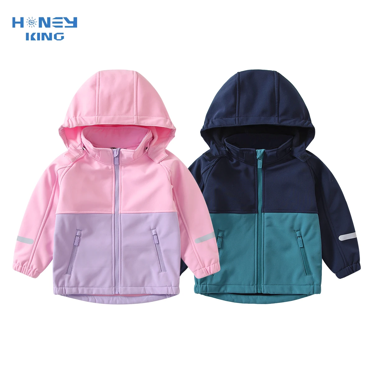 

HONEYKING Softshell Jacket For Girls Windproof Waterproof Hooded Fleece Outwear For Baby Kids Coats Children's Clothing For Boy