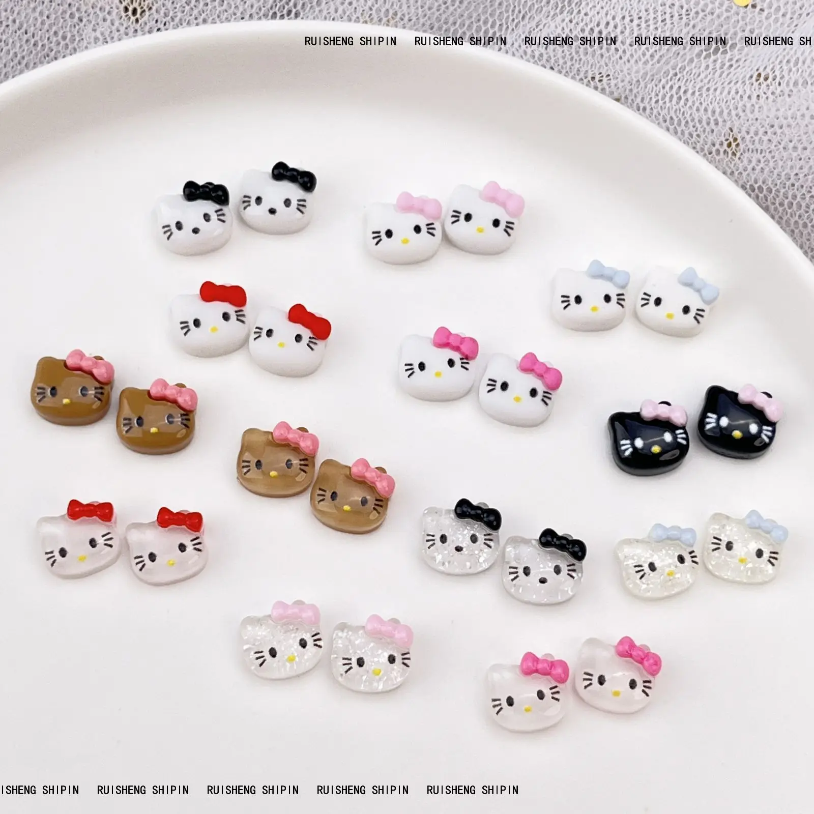 20Pcs Hello Kitty Cartoon Nail Accessories Cute 3D Hello Kitty Cat Resin Diamond DIY Nail Decoration