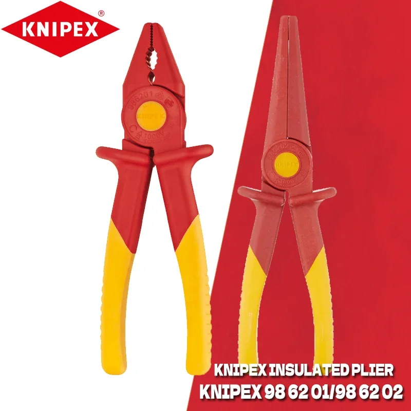 KNIPEX 98 62 02 Flat Nose Pliers 1000V Insulated Snipe Long Nose Plier for Electrician Insulating Plastic Pliers 98 62 01