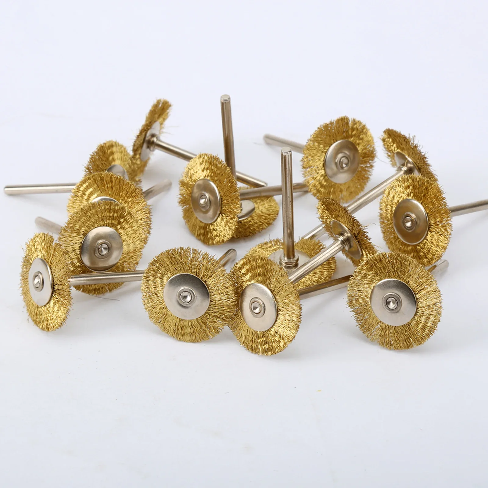 10pcs 25mm Polishing Copper Wire Brushes Wheel Dremel Accessories Drill Rotary Grinding Machine Tools Golden 3.17mm shank Metal