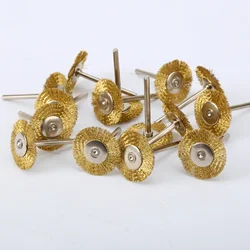 10pcs 25mm Polishing Copper Wire Brushes Wheel Dremel Accessories Drill Rotary Grinding Machine Tools Golden 3.17mm shank Metal