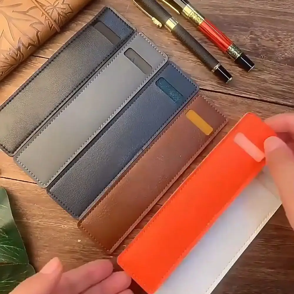10Pcs Portable PU Leather Pencil Case Solid Color Minimalist Design Pen Protective Case Ballpoint Pen Cover For Office Use