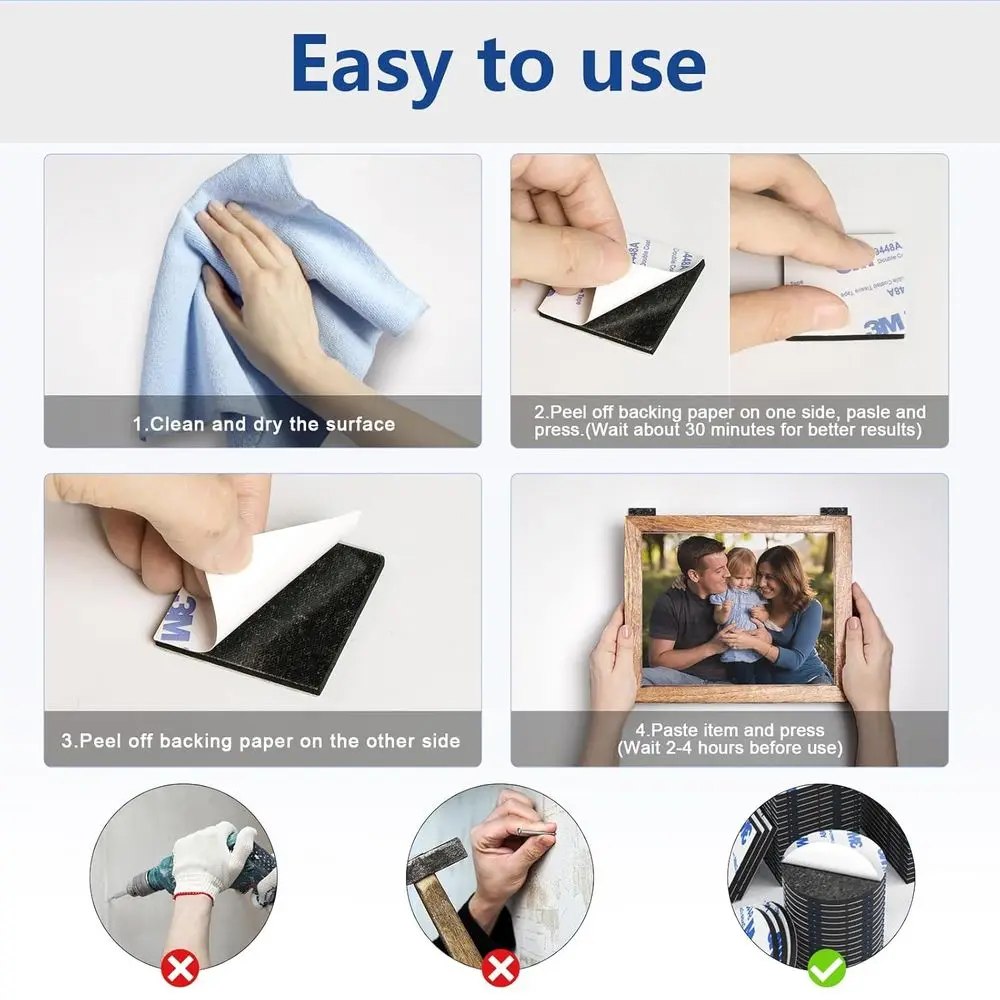 60個の高耐久両面粘着パッド - 壁、車、家の装飾用のフォームテープ |   残留物なし、防水マウンティングテープ付き