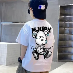 Camiseta de tubo reto manga curta literária infantil, roupa simples com gola redonda, tendência preguiçosa, nova moda, verão