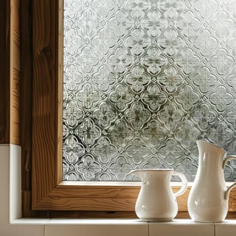 3D-Blumen-Sichtschutzfolie mit Strandrosenmuster, Sonnenschutz, Wärmekontrolle, statisch haftend, abnehmbar, für Badezimmer, Haustür, Zuhause