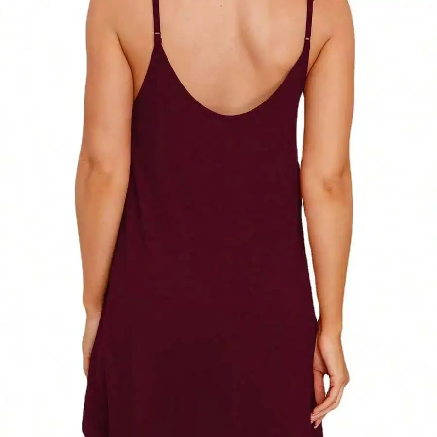 

Women Solid Color Spaghetti Strap Nightgown Loose Sleepwear Home Dress