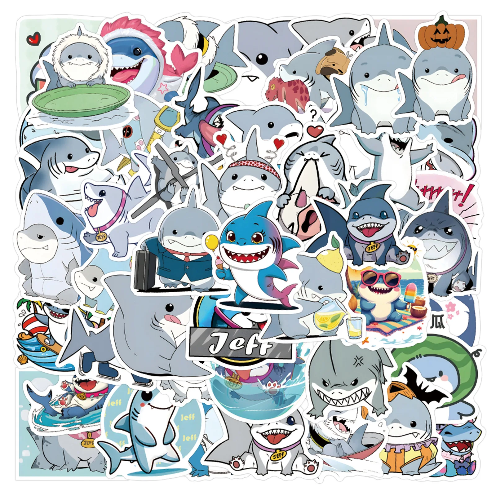 54 Stück Jeff der Hai Cartoon-Tier-Aufkleber DIY Handy Laptop Gepäck Skateboard Helm Graffiti-Aufkleber Spaß für Kinder Spielzeug Geschenke