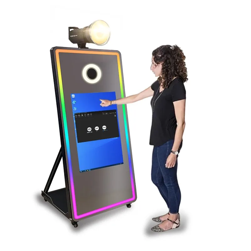 2024 Latest Mirror Photo Booth Selfie Led Frame Portable Touch Screen Magic Mirror Photo Booth Machine with Camera and Printer