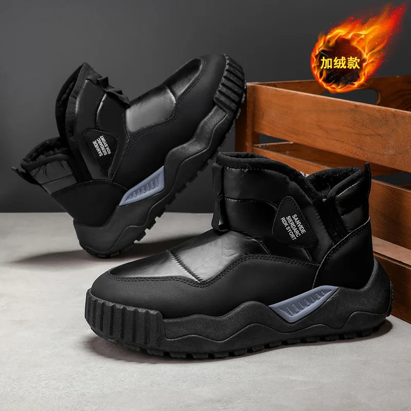 

Зимние мужские зимние ботинки на пуху, модные туфли Zhongbang на толстой подошве с флисовой подкладкой, теплая и морозостойкая хлопковая обувь