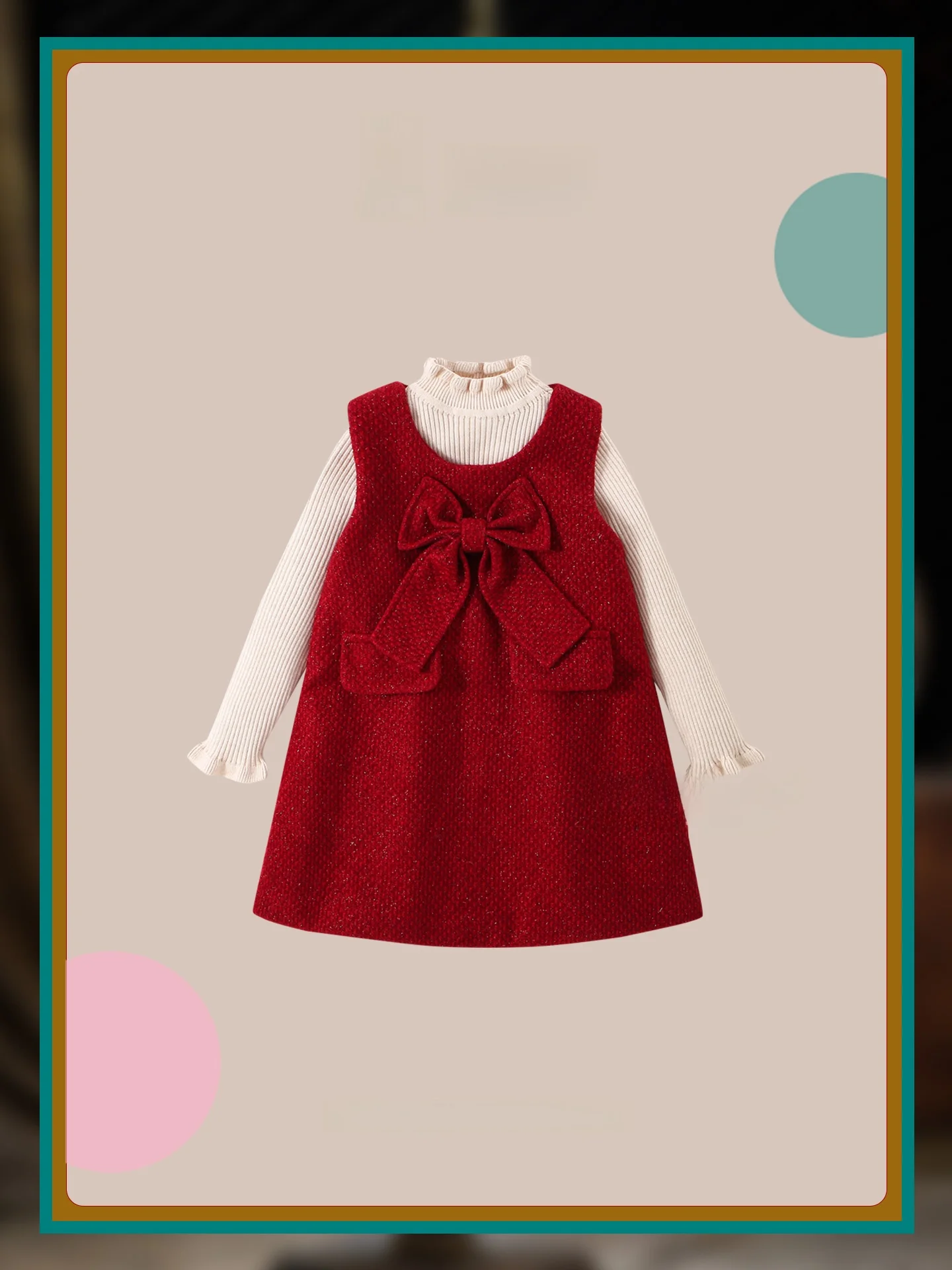 Vestido Estilo Princesa Vermelho para Meninas Nova Chegada Outono Inverno: Vestido Infantil Grande com Laço Borboleta e Cintu...