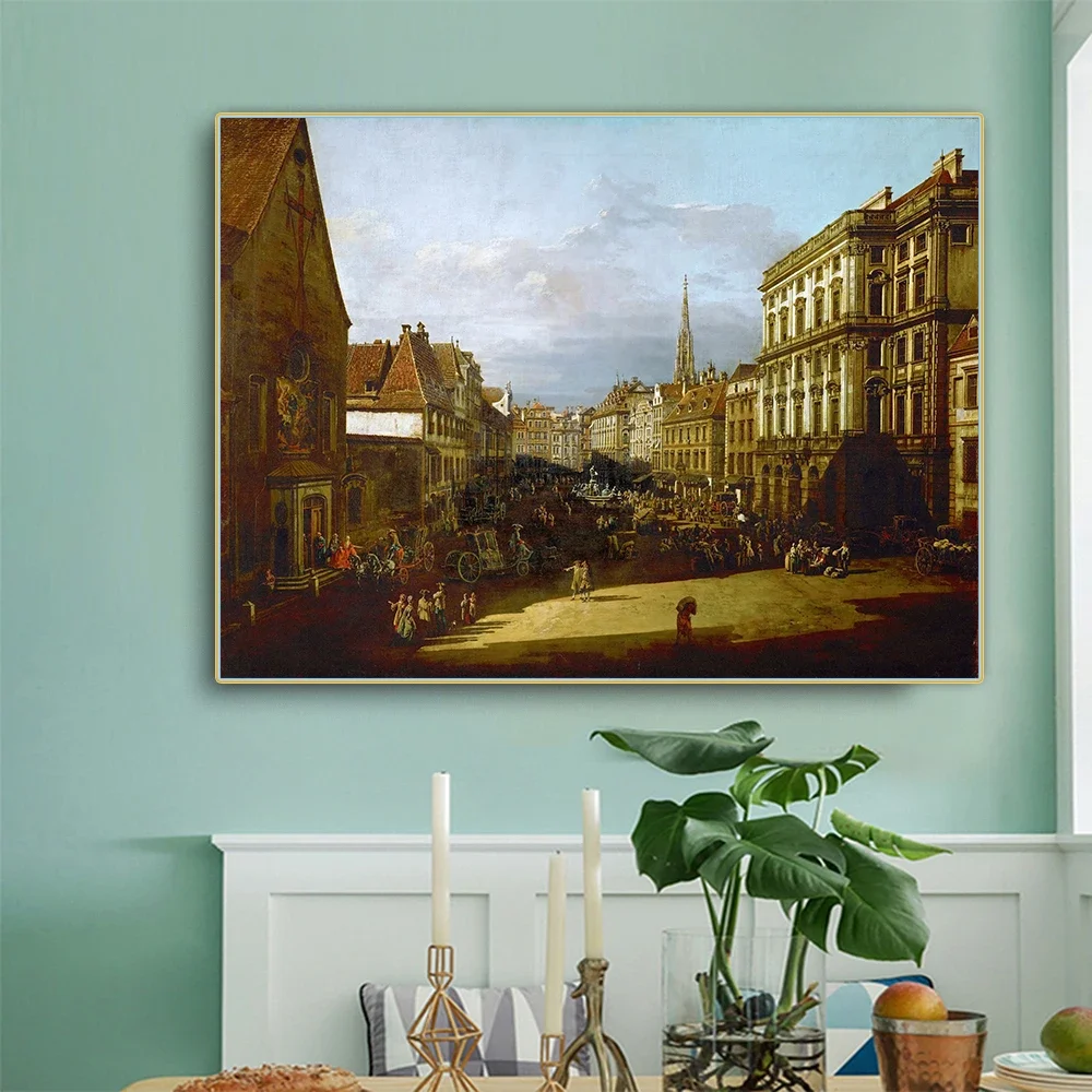 سيتون برناردو بيلوتو 《عرض فيينا، Mehlmarkt شاهد من جنوب غربي نحو شمال شرق》ديكور لوحة زيتية قماشية