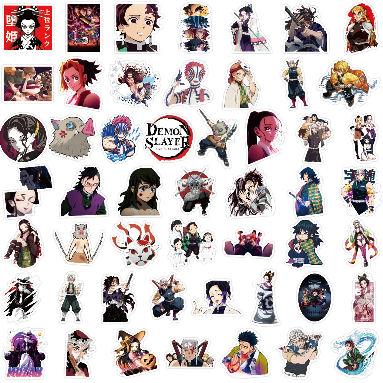 50pcs Set Anime Demon Slayer Series Kamado Tanjirou Nezuko Zenitsu Inosuke Tomioka Giyuu Figures Stickers Decoration Fans Gift