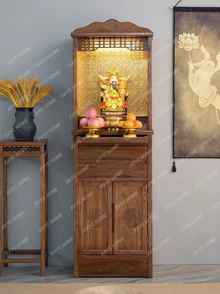 Solid Wood Buddha Shrine Clothes Closet Home Incense Burner Table Buddha Statue Guanyin Bodhisattva God Of Wealth Worship Tabl