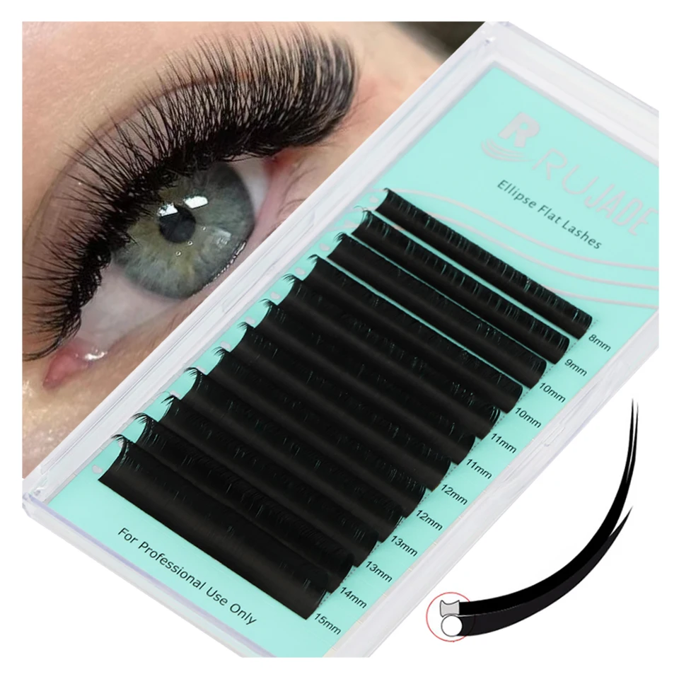 Lashrujade Flat Ellipse Eyelashes Soft Split Tips Premium Ellipse Flat lashes Cashmere Eyelash Extensions Individual Flat Cilios